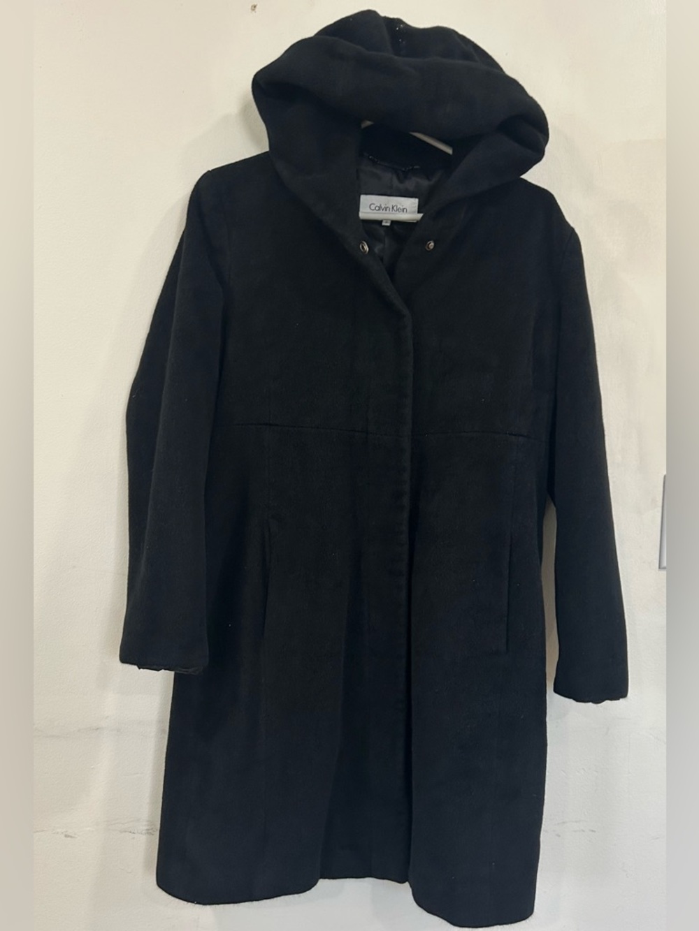 Calvin Klein Black Hooded Trench Coat size 2
